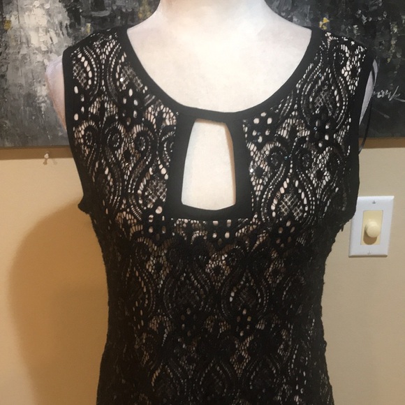 R&M Richards Black/Cream Lace Side Zipper Sequin Dress with Peephole Front-14 - Picture 6 of 12